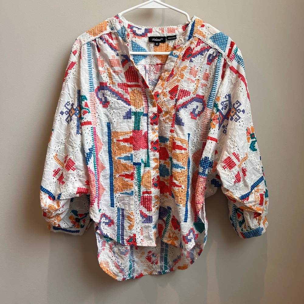 Tolani Multicolor Eyelet Embroidered Top